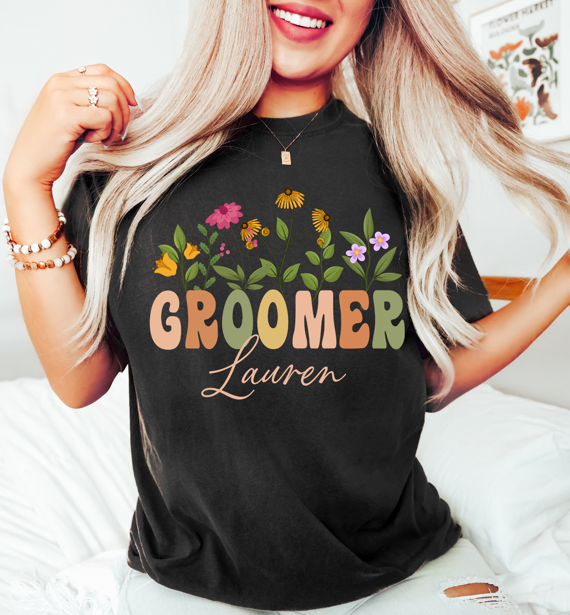 Personalized Floral Groomer Tee