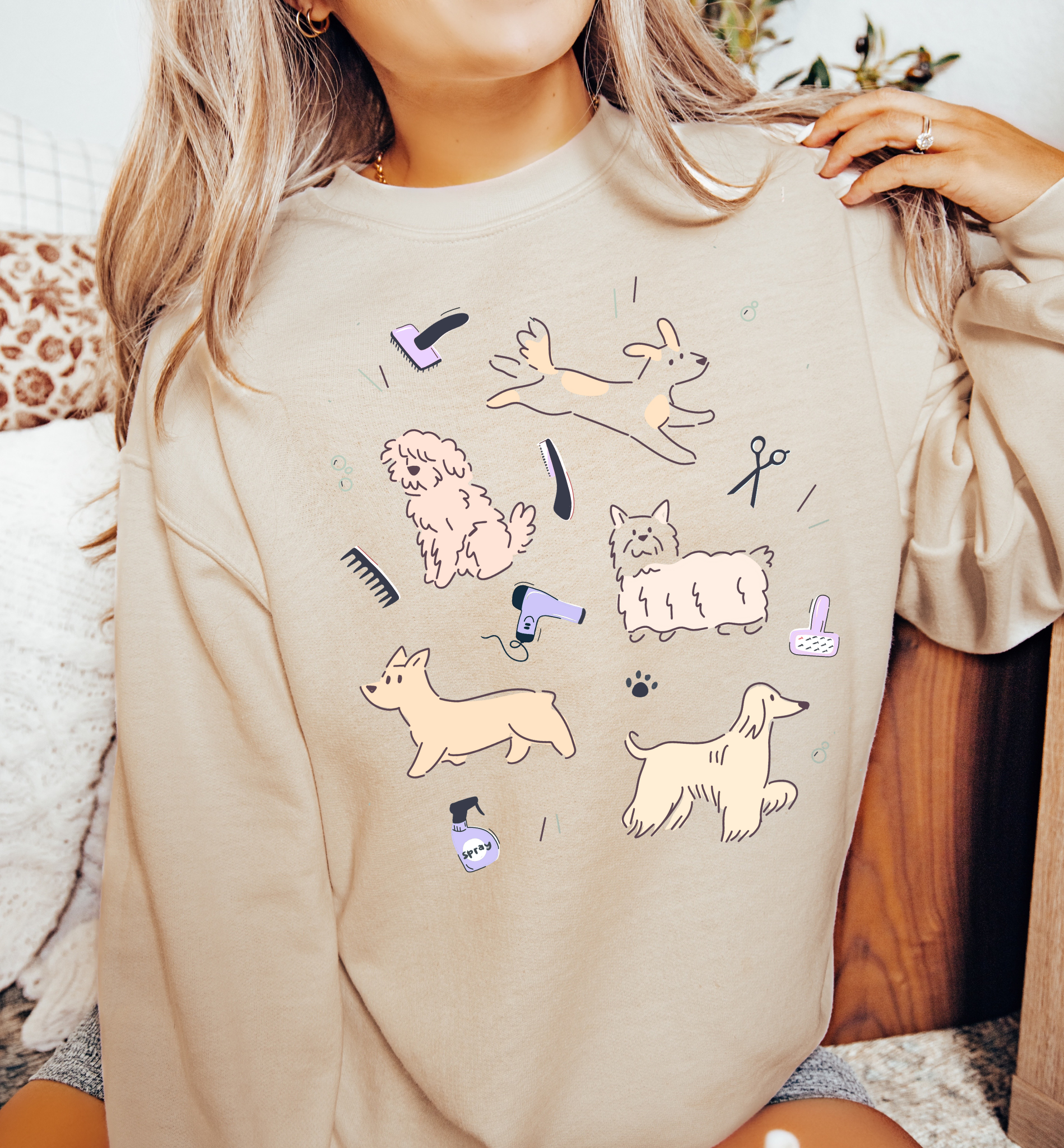 Dog Grooming Illustration Sweatshirt